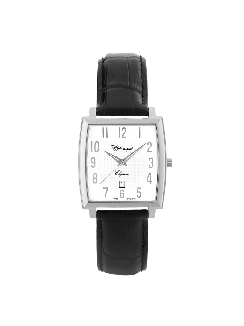 Case Stainless Steel Dial White Dial Silver Arabic Leather Black