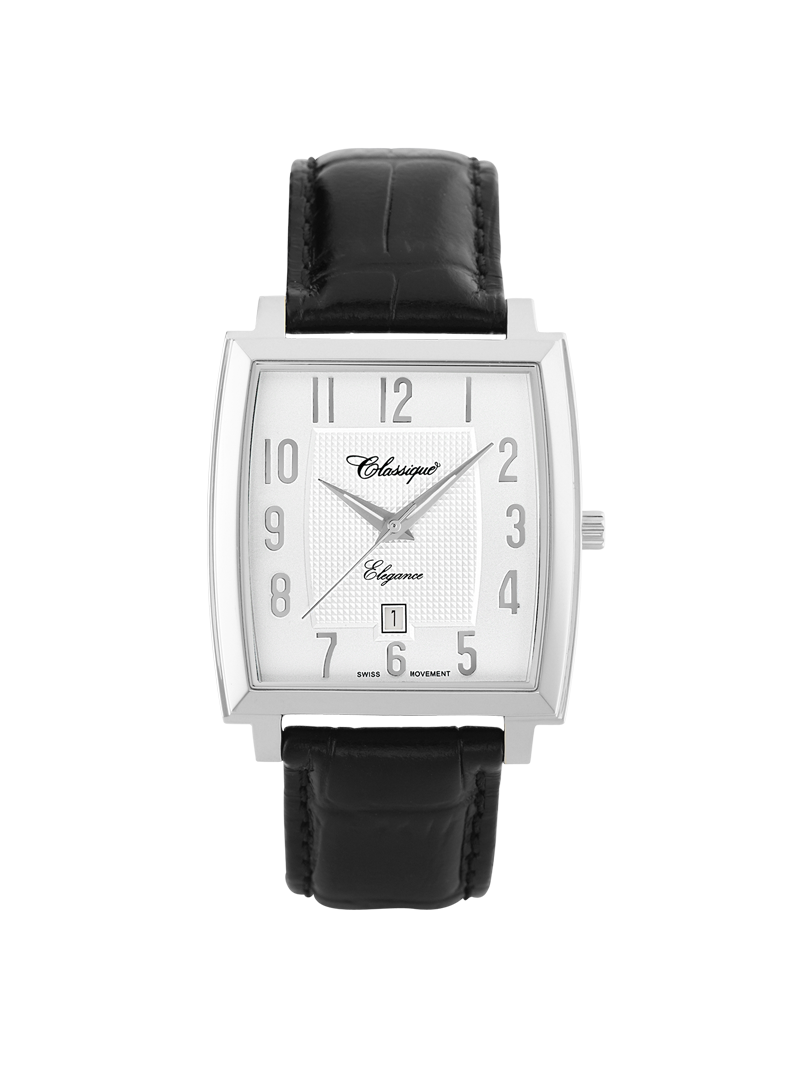 Case Stainless Steel Dial White Dial Silver Arabic Leather Black