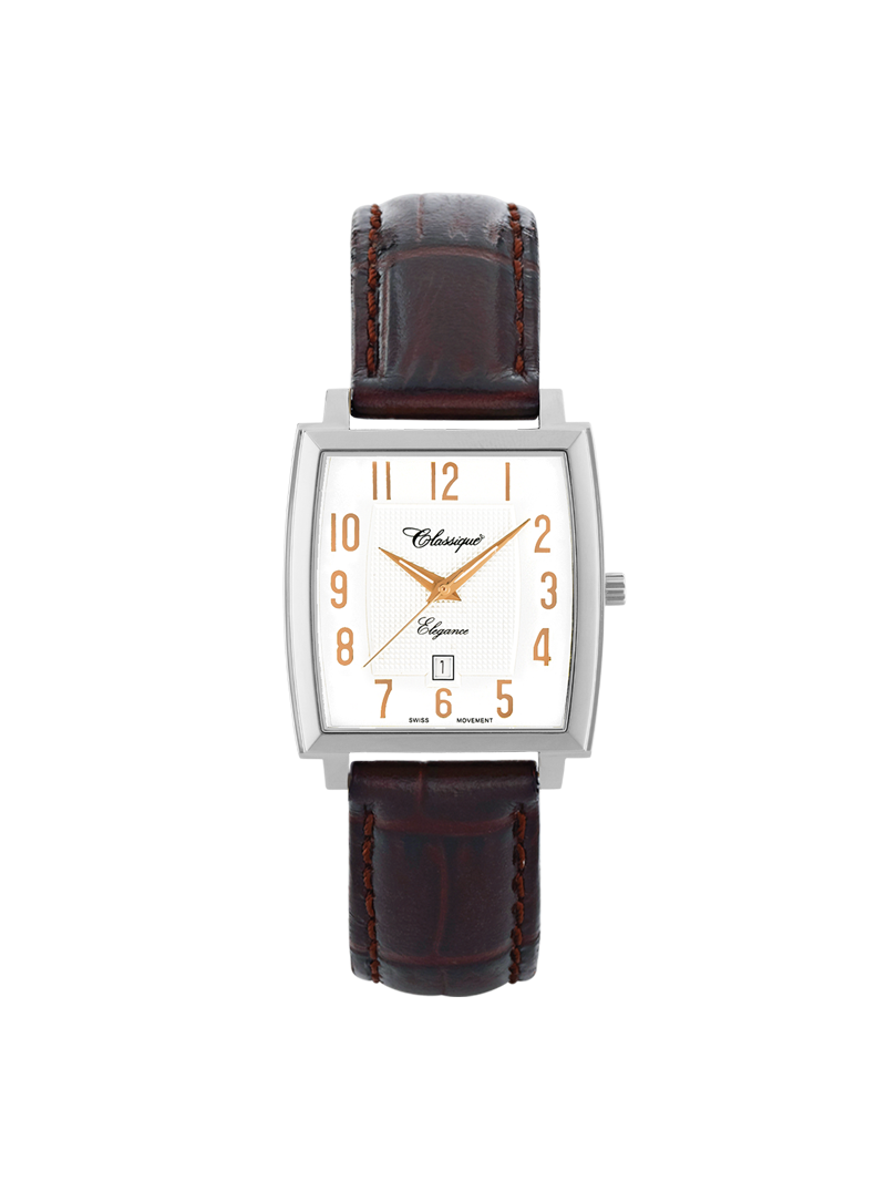 Case Stainless Steel Dial White Dial Rose Arabic Leather Brown
