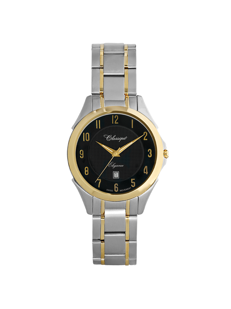 Case Two Tone Gold Plated Stainless Steel Dial Black Dial Champagne Arabic Bracelet