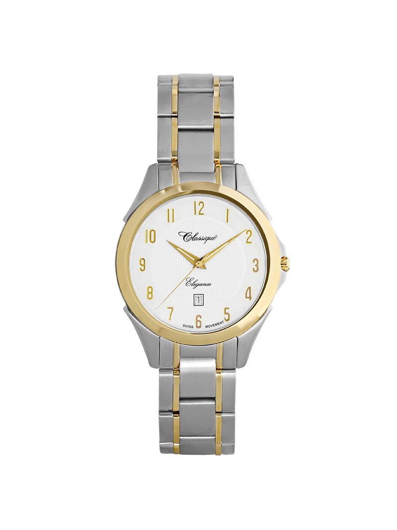 Case Two Tone Gold Plated Stainless Steel Dial White Dial Champagne Arabic Bracelet