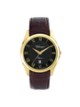 Case Gold Plated Stainless Steel Dial Brown Dial Champagne Roman Leather Brown