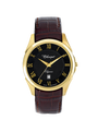 Case Gold Plated Stainless Steel Dial Black Dial Champagne Roman Leather Brown