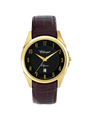 Case Gold Plated Stainless Steel Dial Black Dial Champagne Arabic Leather Brown