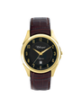 Case Gold Plated Stainless Steel Dial Black Dial Champagne Arabic Band Leather Brown