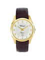 Case Gold Plated Stainless Steel Dial White Dial Champagne Arabic Leather Brown