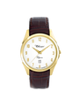 Case Gold Plated Stainless Steel Dial White Dial Champagne Arabic Leather Brown