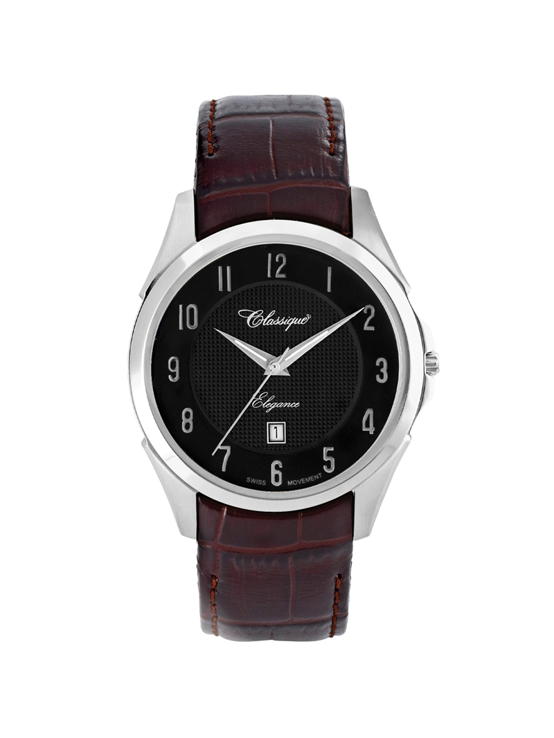 Case Stainless Steel Dial Black Dial Silver Arabic Leather Brown